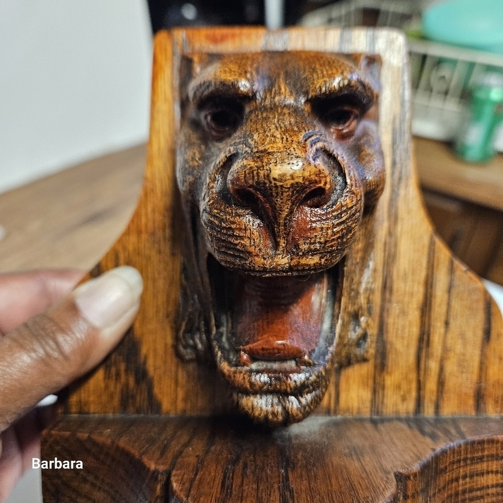 Vintage 2-Sided Gargoyle Head Wooden Book Stand